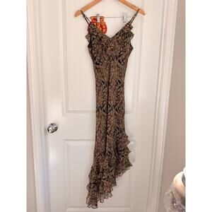 Vintage Y2K 100% Silk I.C.E Ruffle Slip Midi Dress Size 6 Summer Fall Spring